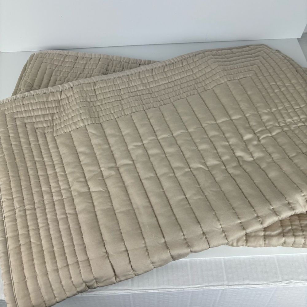 West Elm TENCEL pick stitch quilted bed sham pair(2)tan sand color